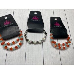 Lot Of 3 Paparazzi Beaded Stretch Bracelets Colorful Heart and Sprinkle Beads